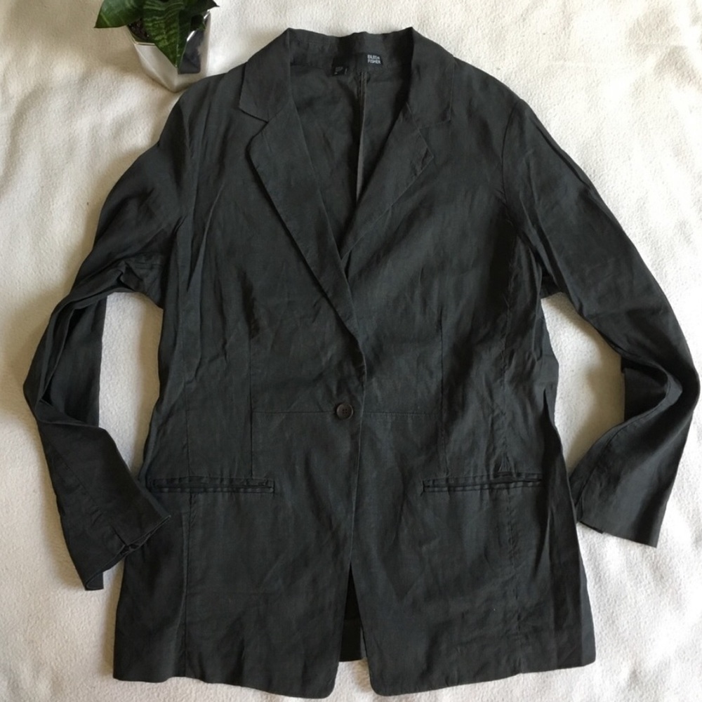 EILEEN FISHER Gray Linen Blend Unstructured Blazer